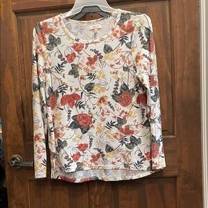 Per Se Floral Long Sleeve Top - Red and Yellow